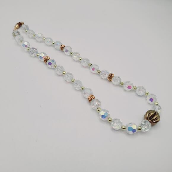 Vintage Czech Fire Polished Crystal Bead Necklace 17" Gold Tone Accents - Picture 10 of 12